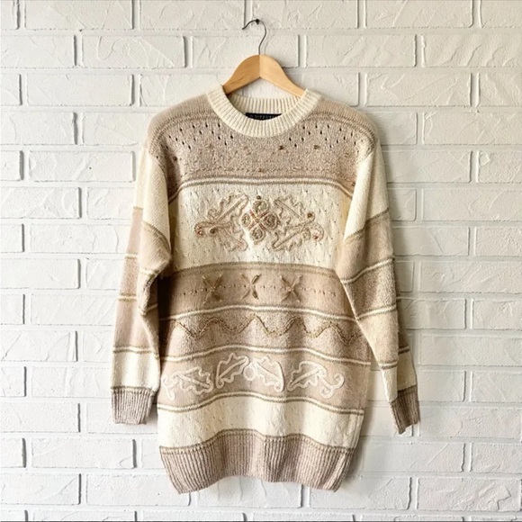Vintage 80s silk angora wool blend ivory sweater - Picture 3 of 11